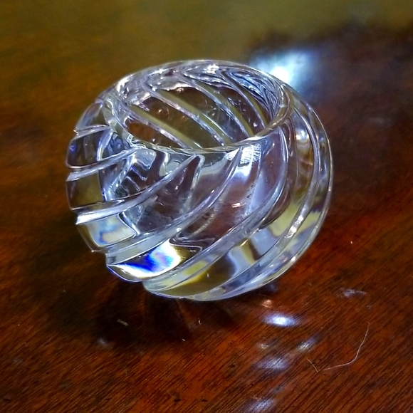 GORHAM FULL LEAD GLASS VINTAGE VOTIVE HOLDER W ETCHED RIDGE SWIRL GORGEOUS - Picture 1 of 3